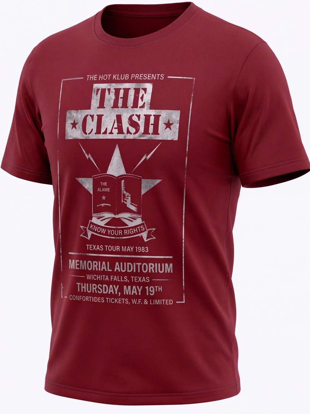 The Clash Graphic Tee -Men's Burgundy Band Shirt Band Tee Punk Rock